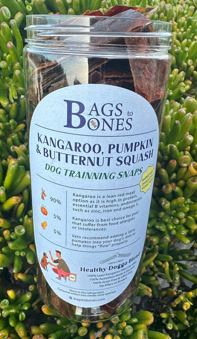 Discover the Benefits of Kangaroo and Butternut Pumpkin Dehydrated Dog Treats at Bags to Bones - Bags to Bones