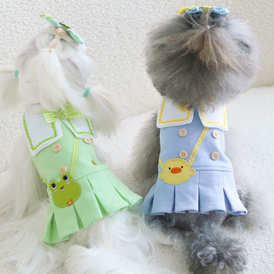 Green and White Frog Uniform with Green Bow Dog Skirt - Bags to Bones