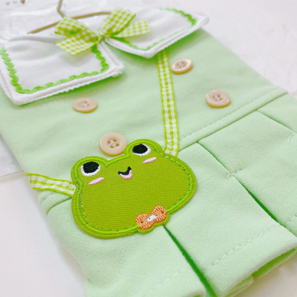 Green and White Frog Uniform with Green Bow Dog Skirt - Bags to Bones