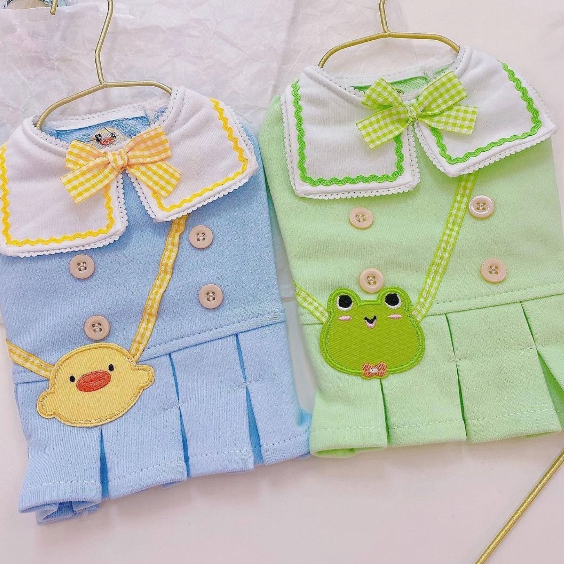 Green and White Frog Uniform with Green Bow Dog Skirt - Bags to Bones