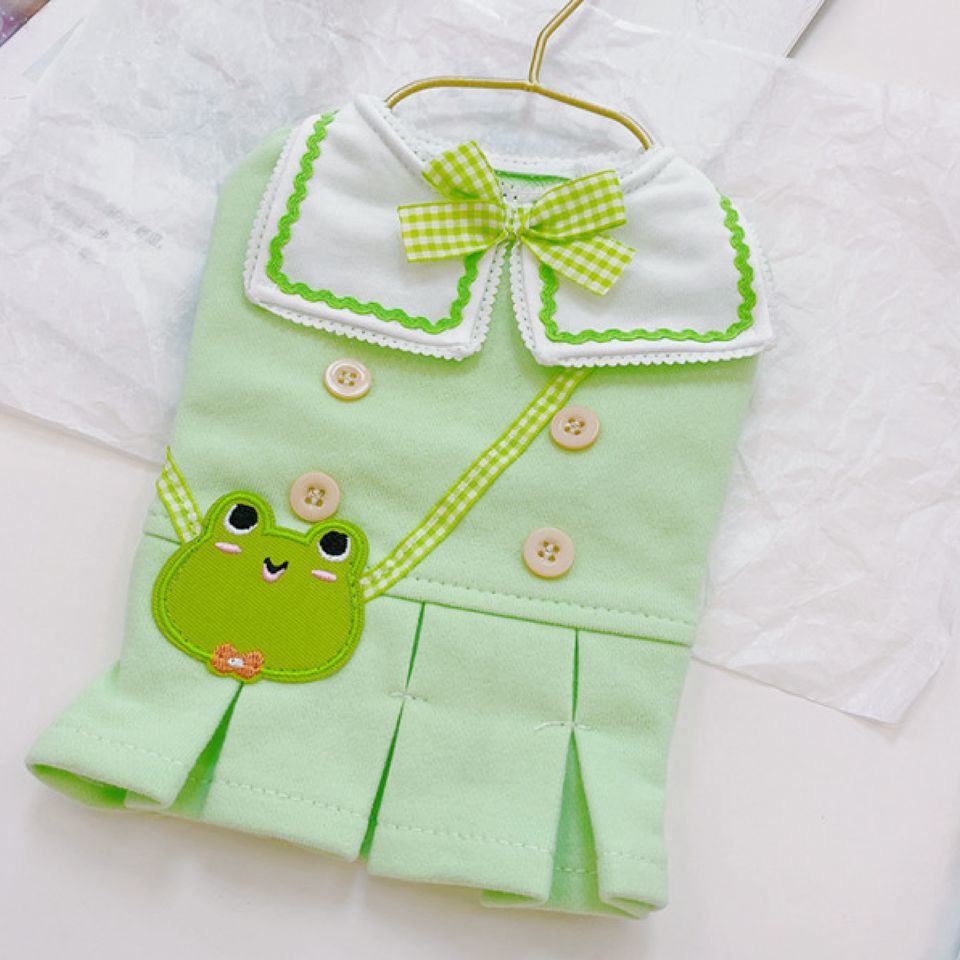 Green and White Frog Uniform with Green Bow Dog Skirt - Bags to Bones